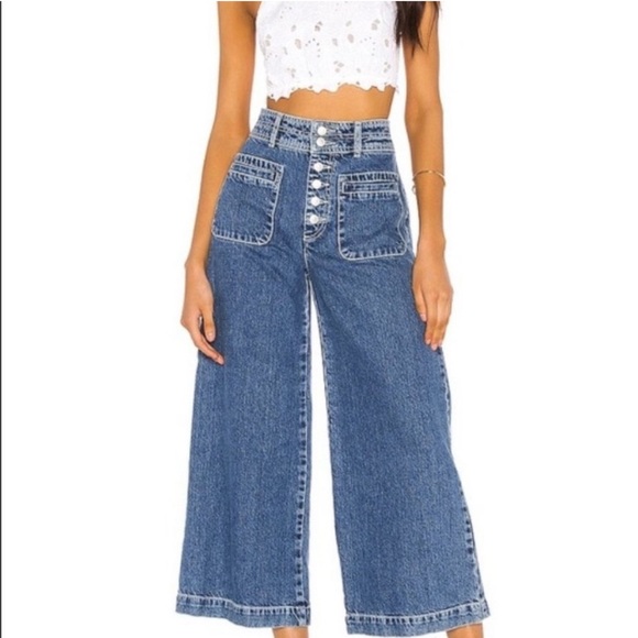 Free People Denim - WE THE FREE PEOPLE Colette Wide Leg Denim Cropped Jeans Patch Pocket 25